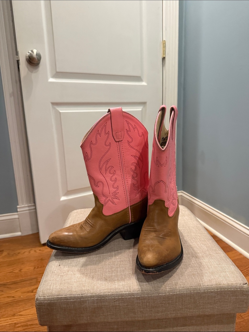 Old West Pink and Brown Kids Leather Western Boots